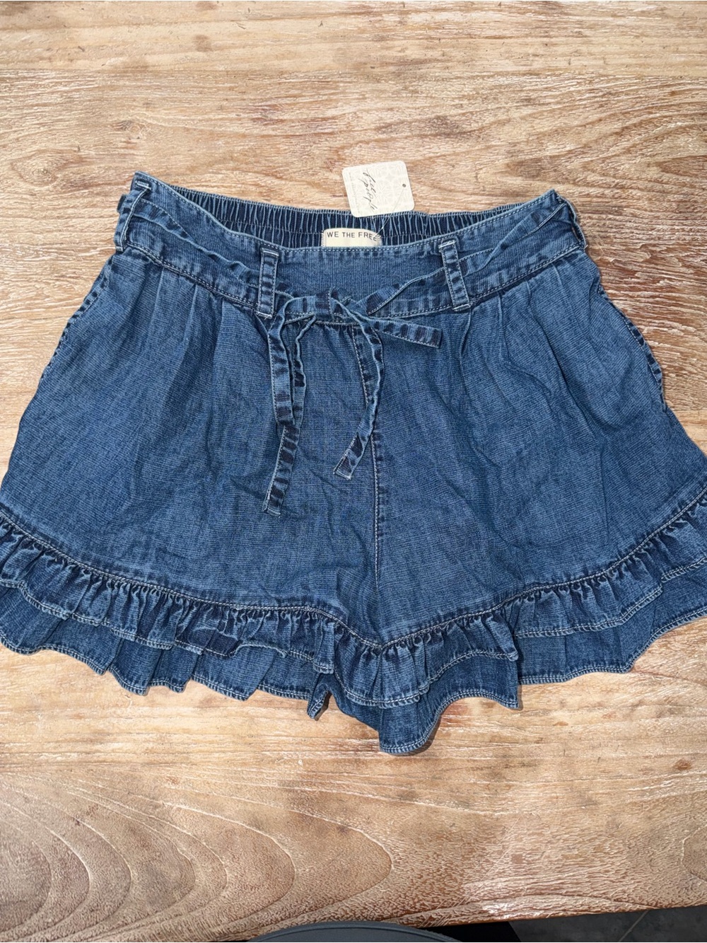 NWT Free People Denim Ruffle-Trim Tie-Waist Shorts XS